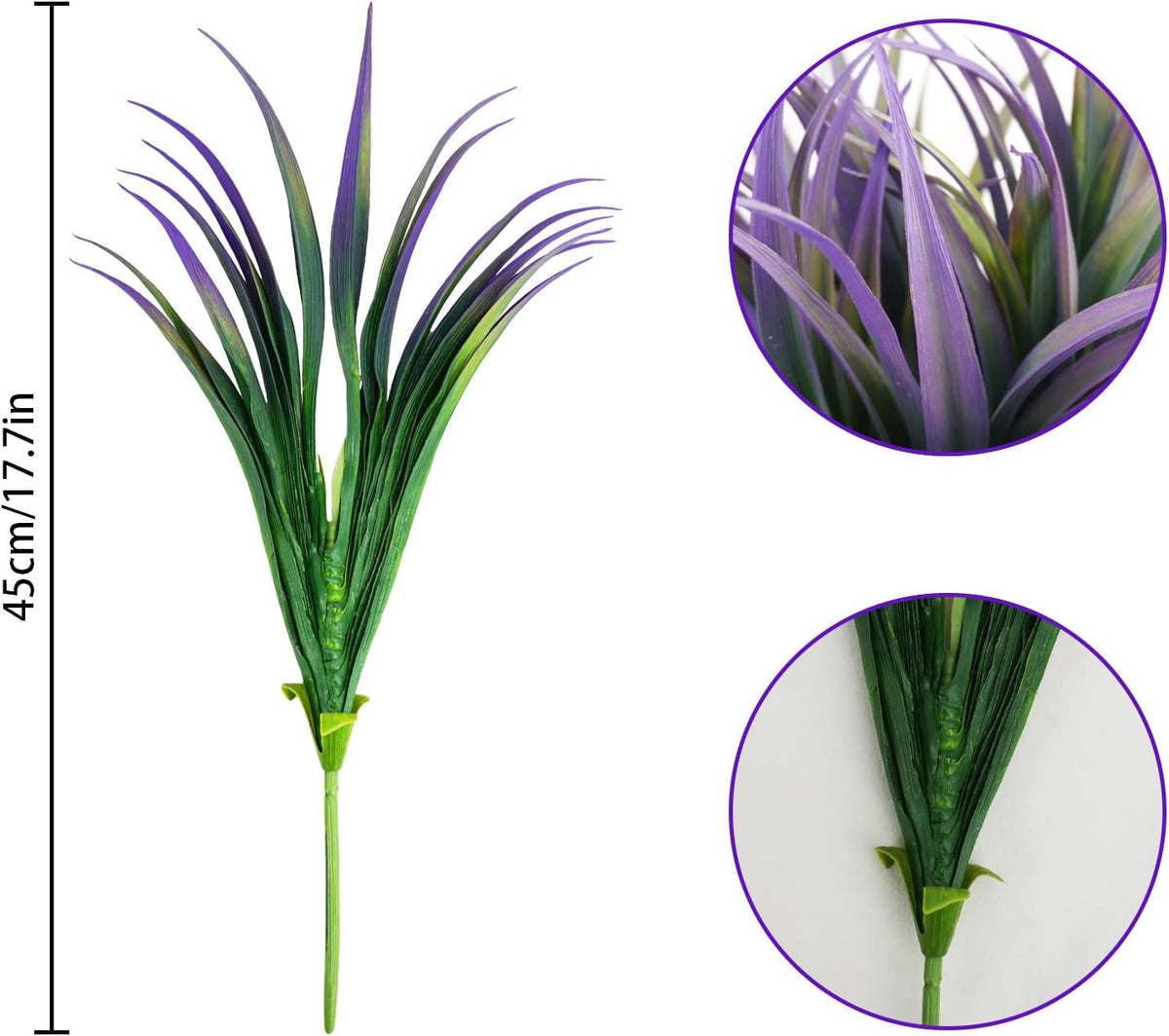 6Pcs Artificial Grass Fake Plants 17.3in Outdoor Plants UV Resistant Faux Greenery Stems Fake Grass for Home Window Garden Office Patio Pathway Front Porch Halloween Décor Green & Purple