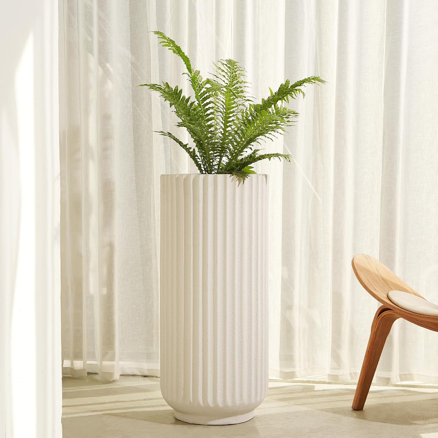 31.5 Inch Tall Roman Column Concrete Planter（14.2Dx31.5H，36 Pounds）,Durable All-Weather Use with Drainage Holes,Large Tall Round Planter for Outdoor Indoor Plants