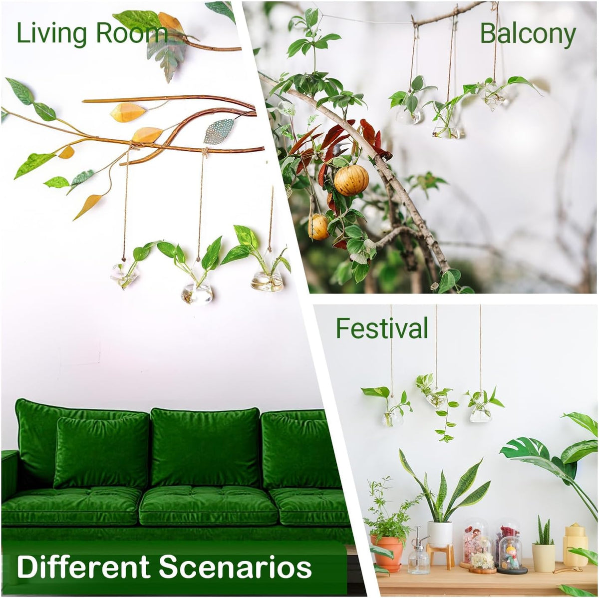 Glass Hanging Planter Plant Terrarium Hanging Propagation Station Container for Hydroponic Plants Home Garden Decor 3 Type