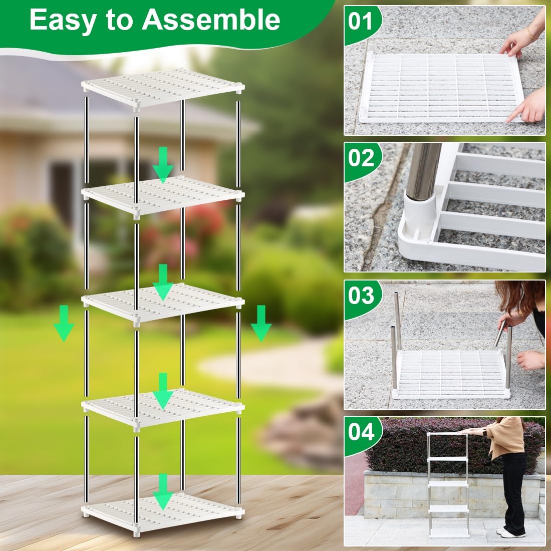 5 Layer Sprouting Tray Storage Shelf, Plant Shelf Nursery Pot Seeding Tray Container Shelves Indoor/Outdoor Plant Rack Holder (White)