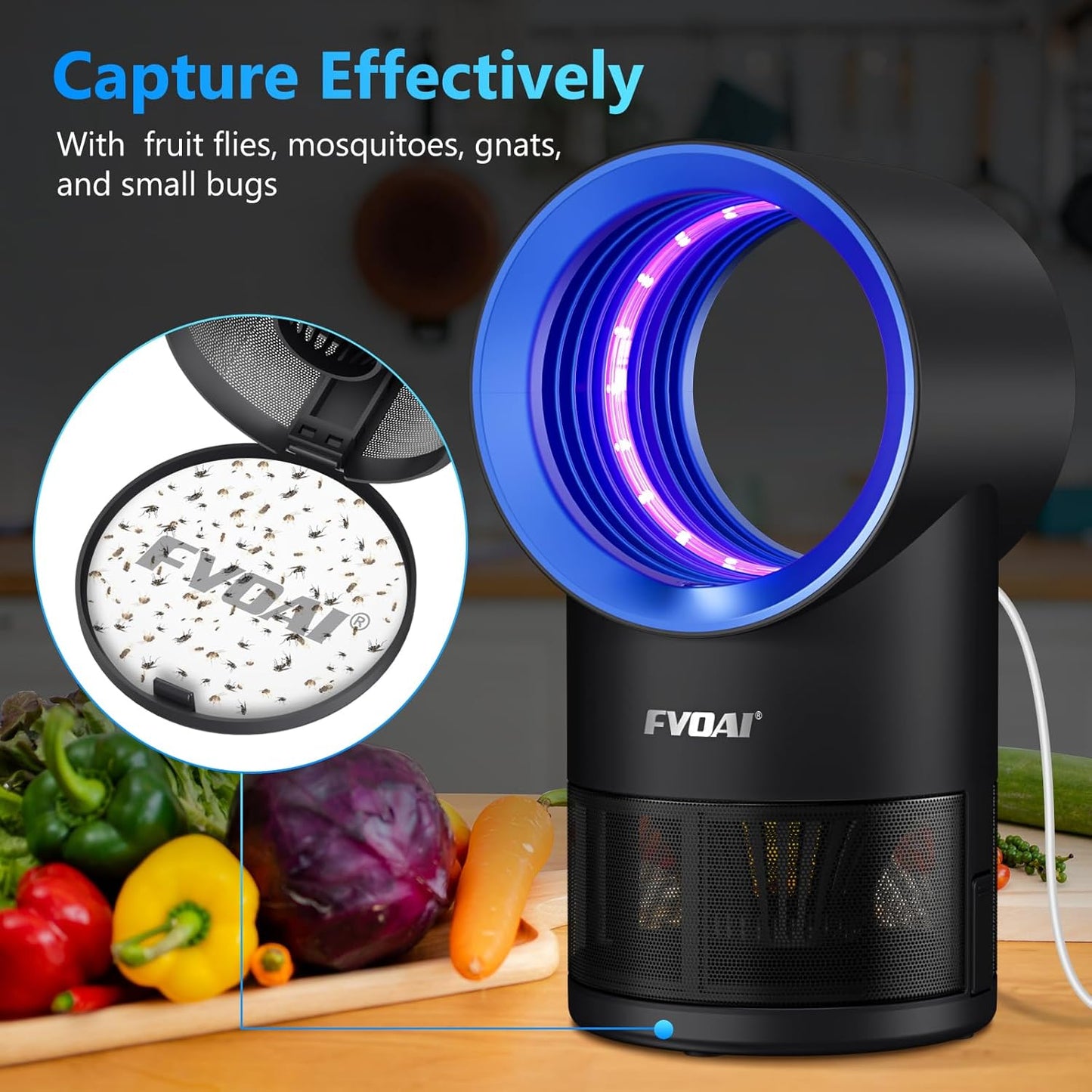 Fruit Fly Trap for Indoors, Fly Traps Indoor for Home Gnat Traps House Indoor, Bugs Trap with Time Setting, 10 Sticky Glue Boards Black