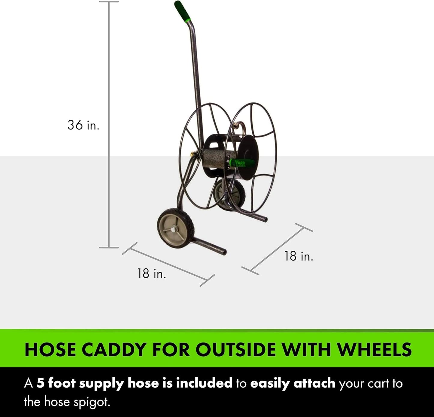 Yard Butler Compact Hose Reel Cart with Wheels Heavy Duty 100 Foot Metal Hose Reel Suitable for Gardens, Lawns and Outdoor - IHTC-1