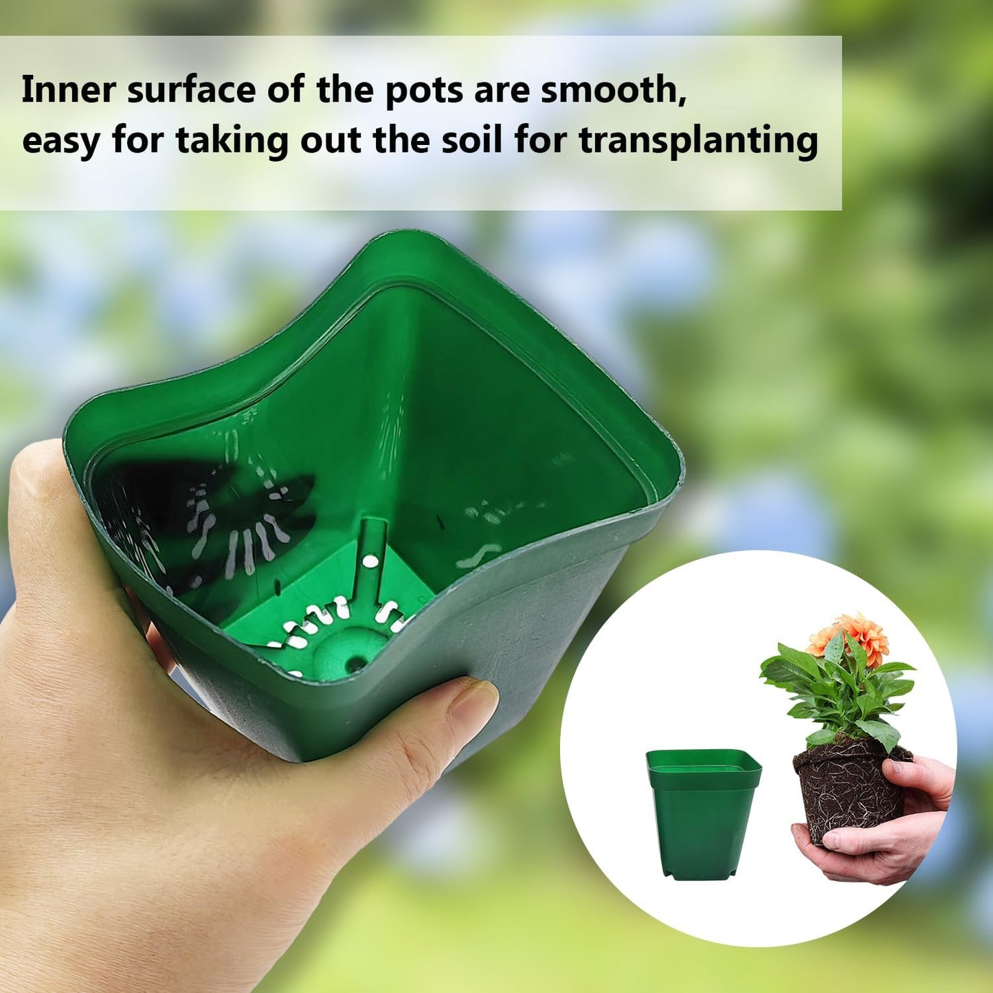 Square Nursery Pots Clearance (2.7", 3", 3.5", 4") with Drainage Holes 20 Pcs, Plastic Seed Starting Pots, Sturdy and Durable Seedling Pots for Planting, Cuttings and Transplanting, Green