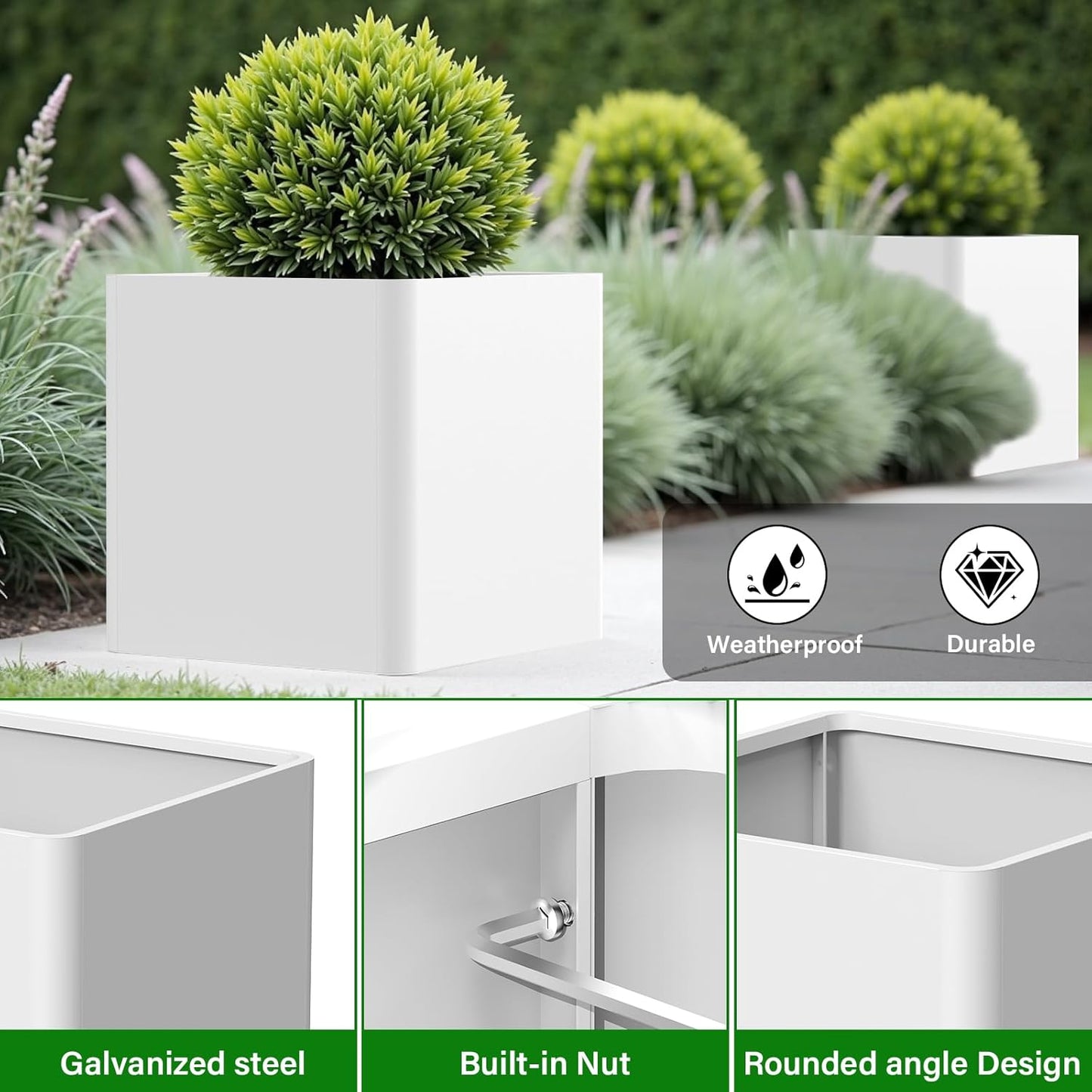 Large Metal Outdoor Planter Box 24" W x 24" D x 24" H, Cube Planters for Outdoor Plants, Large Square Flower Pot for Patio, Deck, Garden, Yard