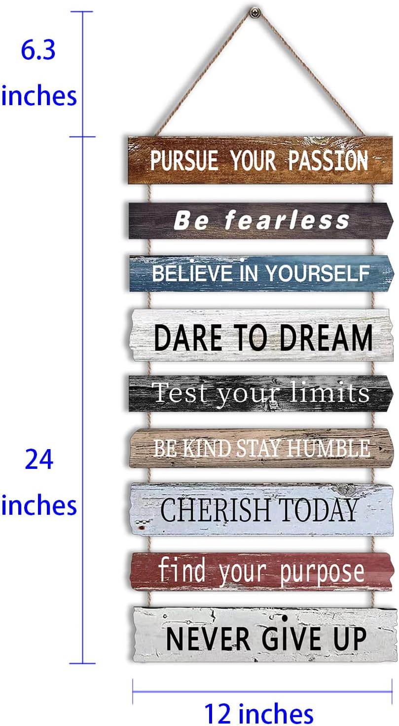 Joyhawk Motivational Wall Art Decor with Positive Quotes, Inspirational Wall Art Room Decor for Teen Girls Women, Rustic Wall Hanging Plaque Sign for Home Office Living Room Bathroom - 12x24 inch