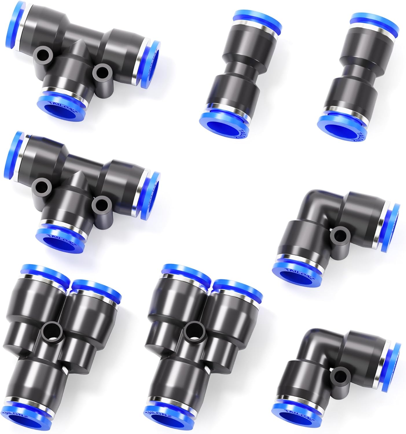 TAILONZ PNEUMATIC 5/16 Inch od Push to Connect Fittings Pneumatic Fittings Kit 2 Spliters+2 Elbows+2 tee+2 Straight (8 pcs)