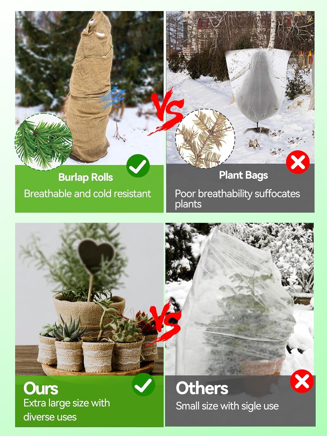 ANPHSIN 15ftx40in Natural Burlap Plant Covers Freeze Protection, Winter Frost Plant Blankets, Frost Cloth for Outdoor Bushes Trees Potted Plants Cold Weather