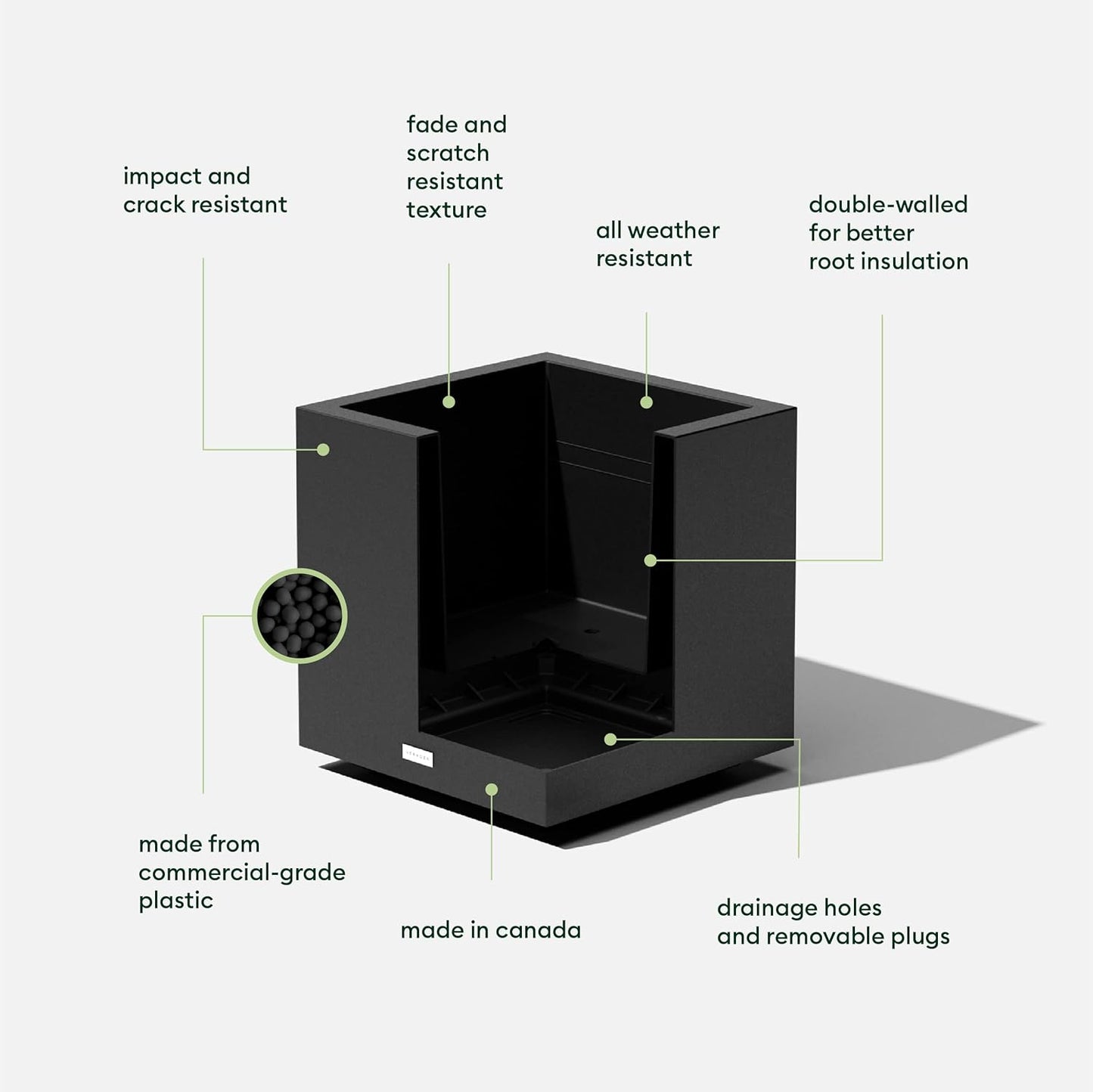 Veradek Block Series Cube Plastic Planter - Large Square Planter for Indoor or Outdoor Patio/Garden | Durable All-Weather Use with Drainage Holes | Modern Décor for Tall Plants, Trees, Flowers