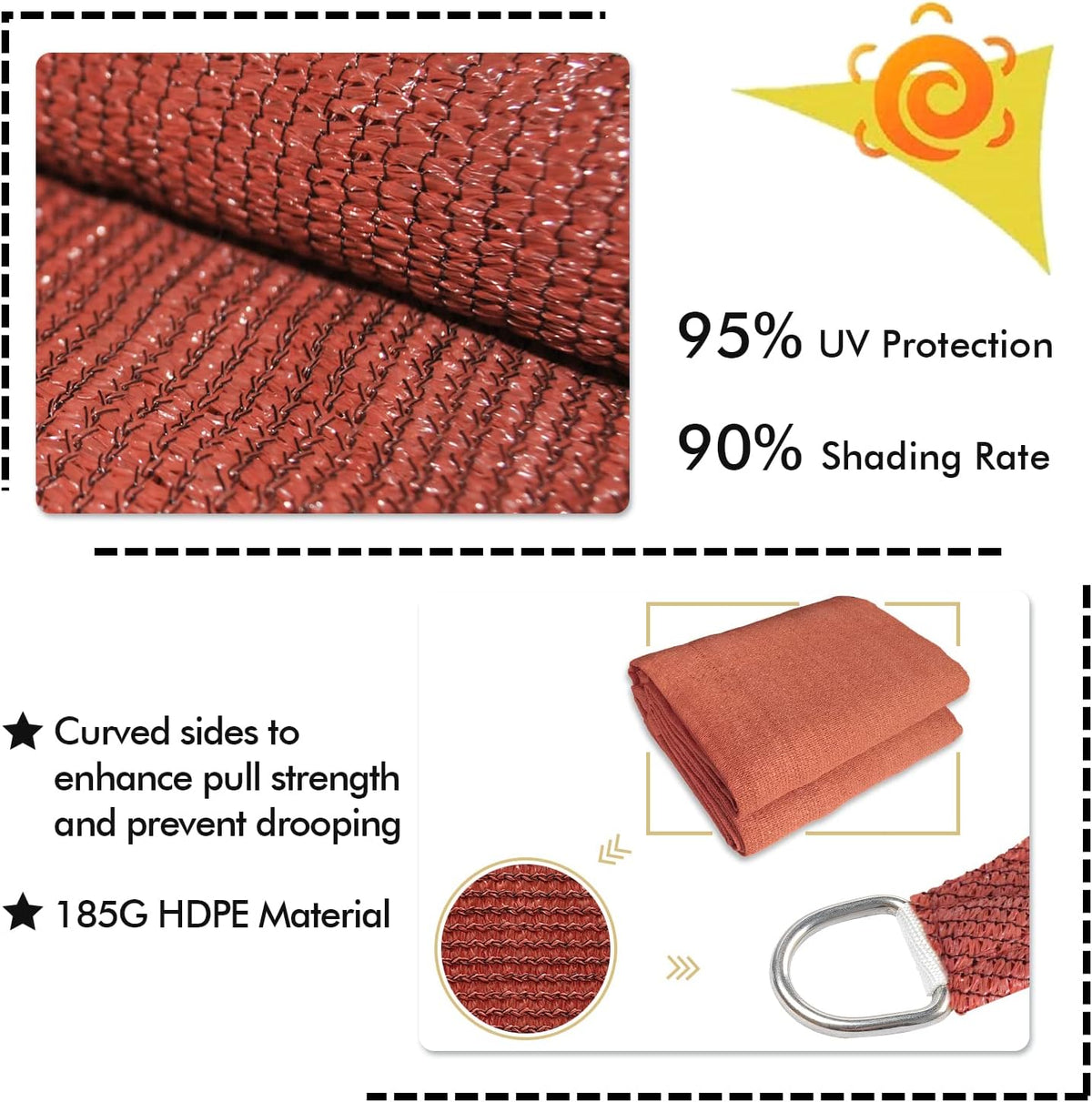 KANAGAWA 9'X10' Rust Red Custom Size Sun Shade Sail Rectangle UV Block Canopy Cover for Patio Backyard Lawn Garden Outdoor (Customized Available)