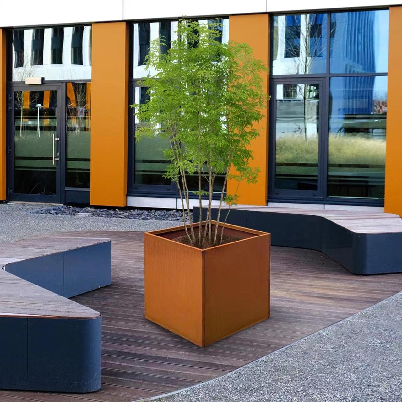 Corten Steel Planter Box Metal Outdoor Planter Large Square Cube Rustic Planter Pot Durable Antique Detached for Commercial Residential Tall Plant Patio Deck and Backyard 32 Inch