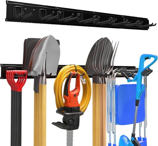 Garage Garden Tool Organizer Wall Mount, Heavy Duty Garage Tool Storage Rack 64 Inches, Max Load 440lb - Shovel, Rake, Folding Chair, Weed Eater Storage