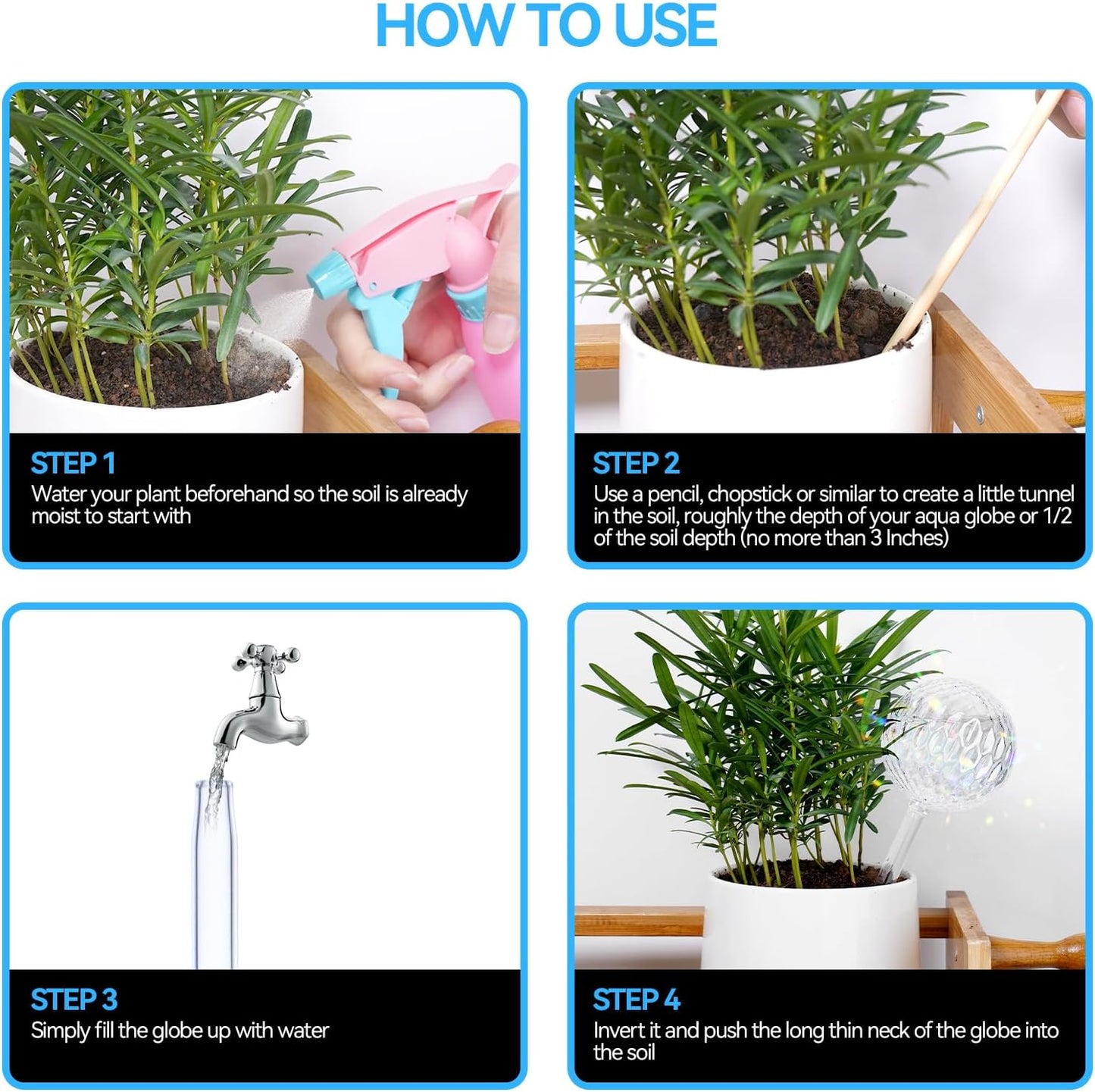 FLORA GUARD Plant Watering Globes, 2-PCS Water Globes for Indoor Plants, RainbowGlass Self Watering Planter Insert, Automatic Plant Waterer Bulbs Devices