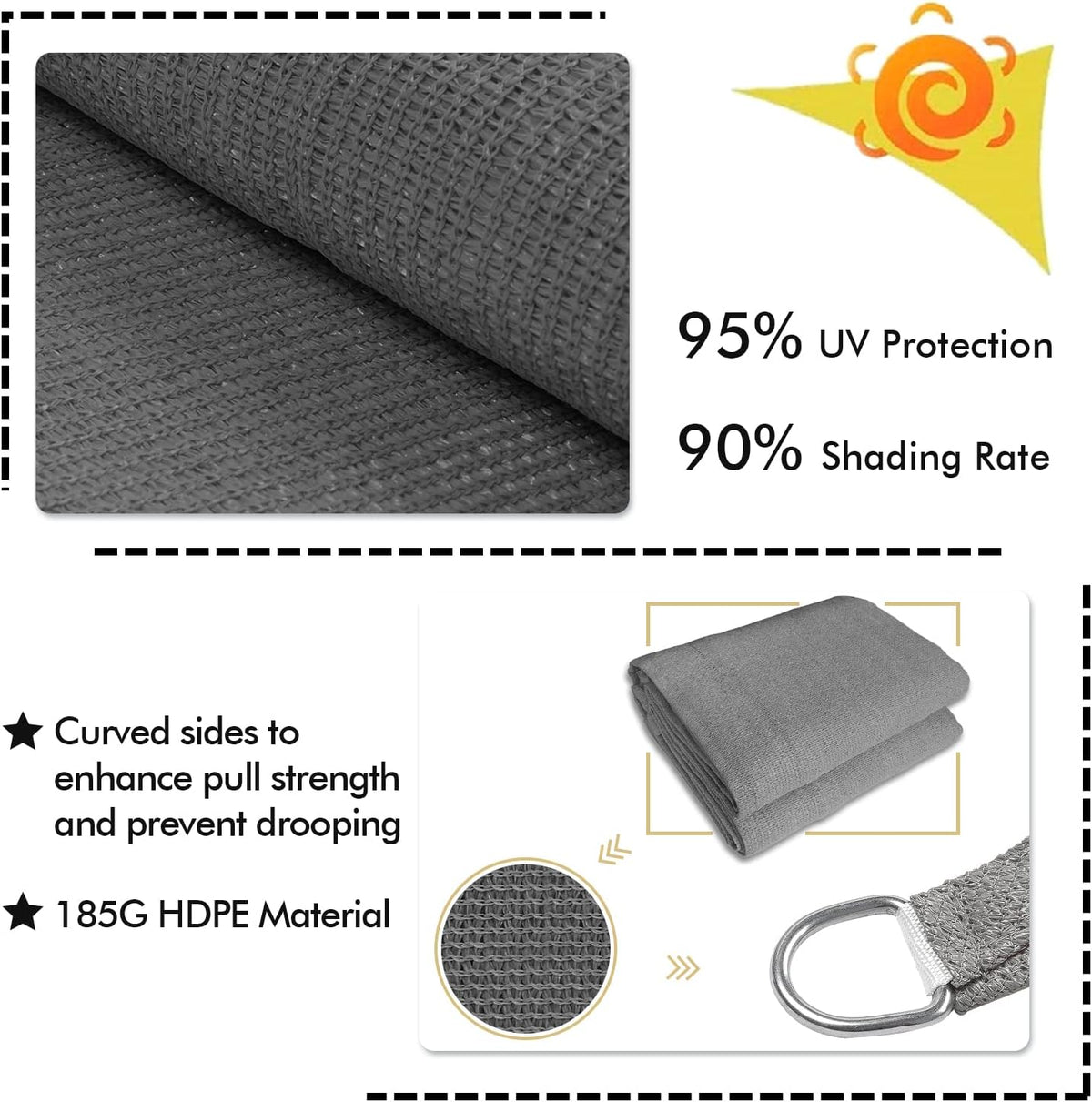 KANAGAWA 9'X14' Dark Gray Custom Size Sun Shade Sail Rectangle UV Block Canopy Cover for Patio Backyard Lawn Garden Outdoor (Customized Available)