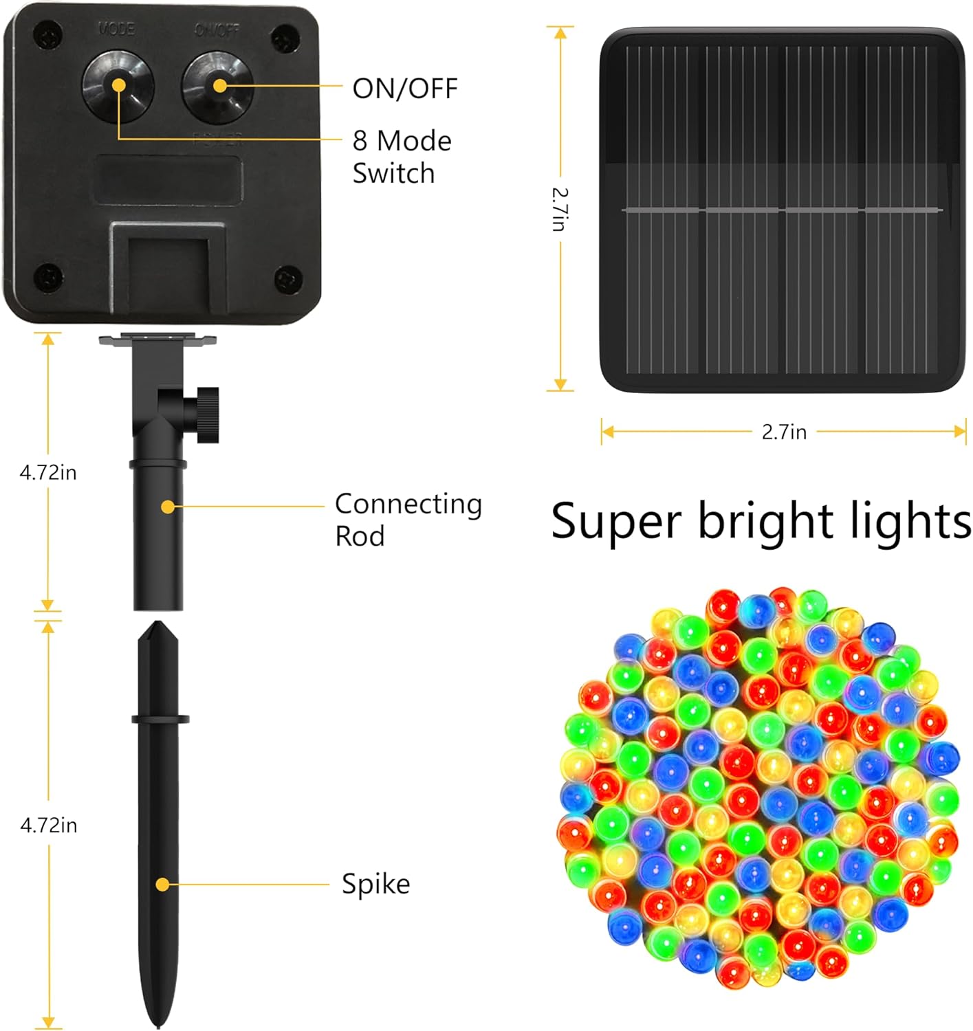 Solar String Lights for Outside, 39Ft 100 LED Solar String Lights Outdoor with 8 Modes，Solar Lights for Outside Waterproof for Yard, Fence,Balcony, Party,Christmas Tree Decorations (Multicolor)