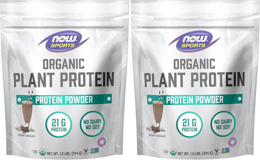 NOW Foods Sports Organic Plant Protein, Chocolate Flavor, Vegan Powder, 1 lb. (Pack of 2)