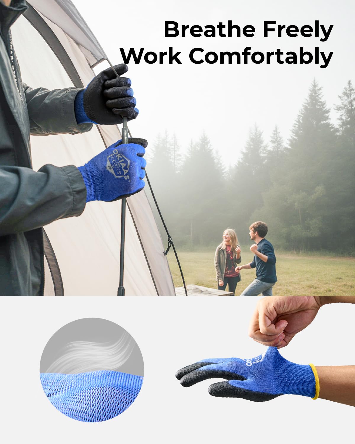 OKIAAS Work Gloves for Men，Ultra Thin and Lightweight Working Gloves with Grip, 12 Pairs Bulk Pack Construction Gloves with Polyurethane Coating, Safety Gloves for Light Duty Work (Green, Large)