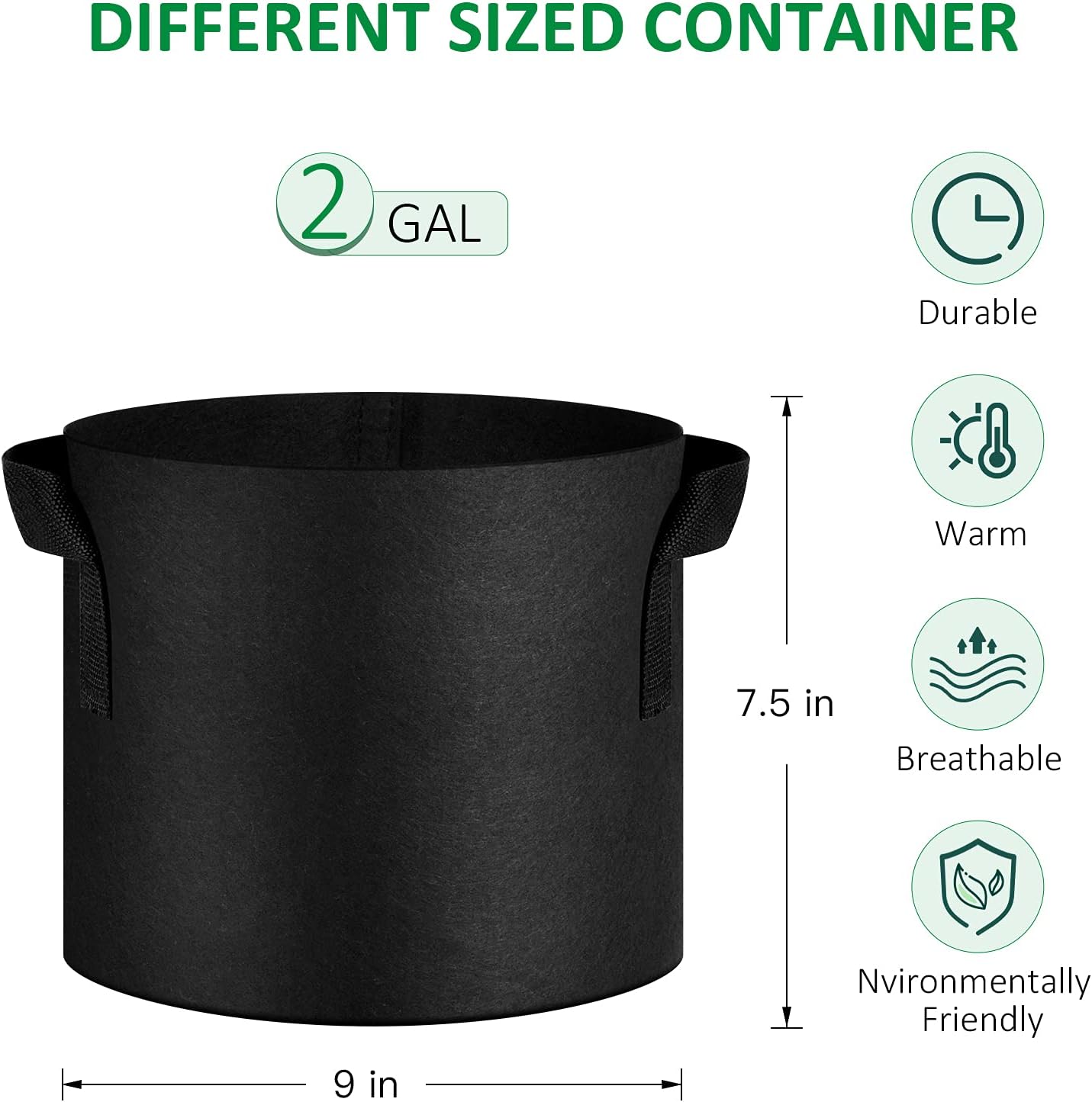 12-Pack 2 Gallon Thickened Non-Woven Grow Bags, Aeration Fabric Pots with Handles