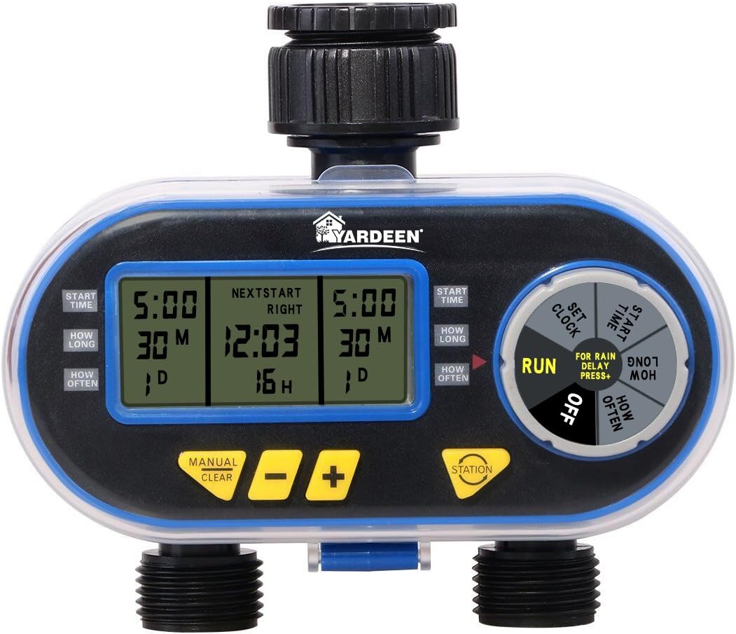 Sprinkler Timer for Garden Hose, Programmable Hose Timer with Rain Delay/Manual/2 Solenoid Valves Garden Electronic Irrigation Controller System Color Blue