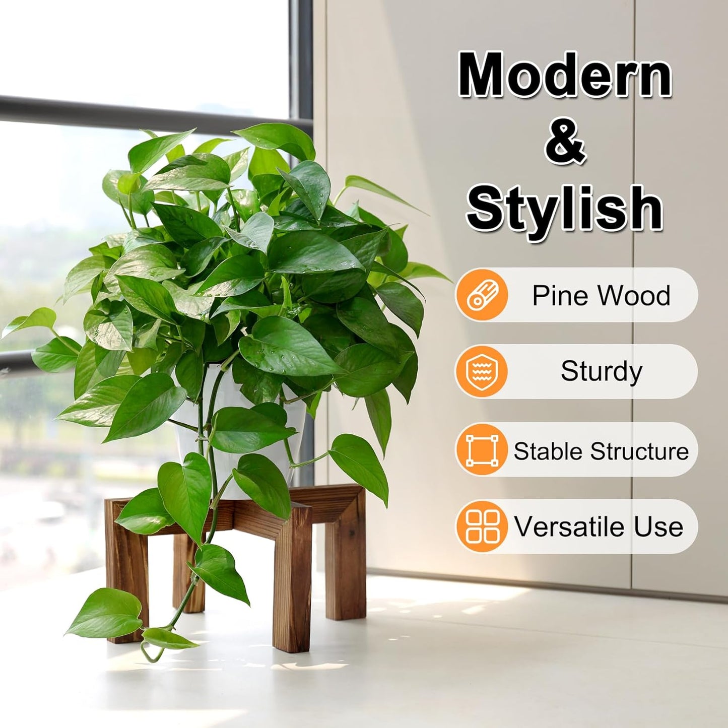 Plant Stand, Indoor/Outdoor Wood Plant Holder, Single Flower Pot Stand, Sturdy Planter Stand (Walnut, Fit 5-9 Inch Pots)