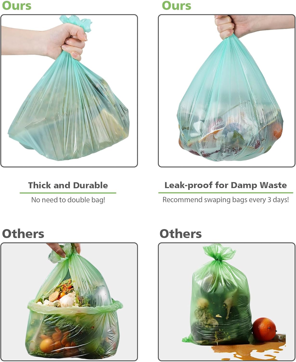 1.2 Gallon Small Trash Bags Garbage Bags, AYOTEE Mini Compostable Strong Bathroom Wastebasket Can Liners trash Bags for Home Office Kitchen fit 5L,5 Liter,1 Gal,Green