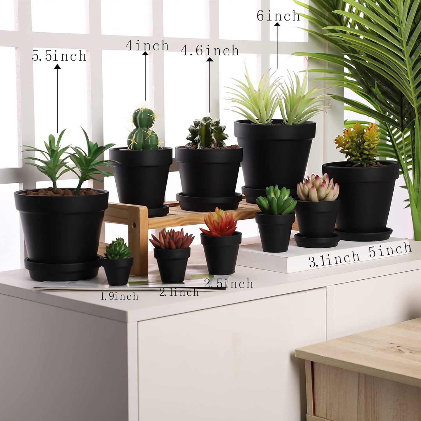 Terra Cotta Pots with Saucer- 6-Pack Large Terracotta Pot Clay Pots 5.5'' Clay Ceramic Pottery Planter Cactus Flower Pots Succulent Pot with Drainage Hole- for Plants,Crafts terra cotta planter(Black)