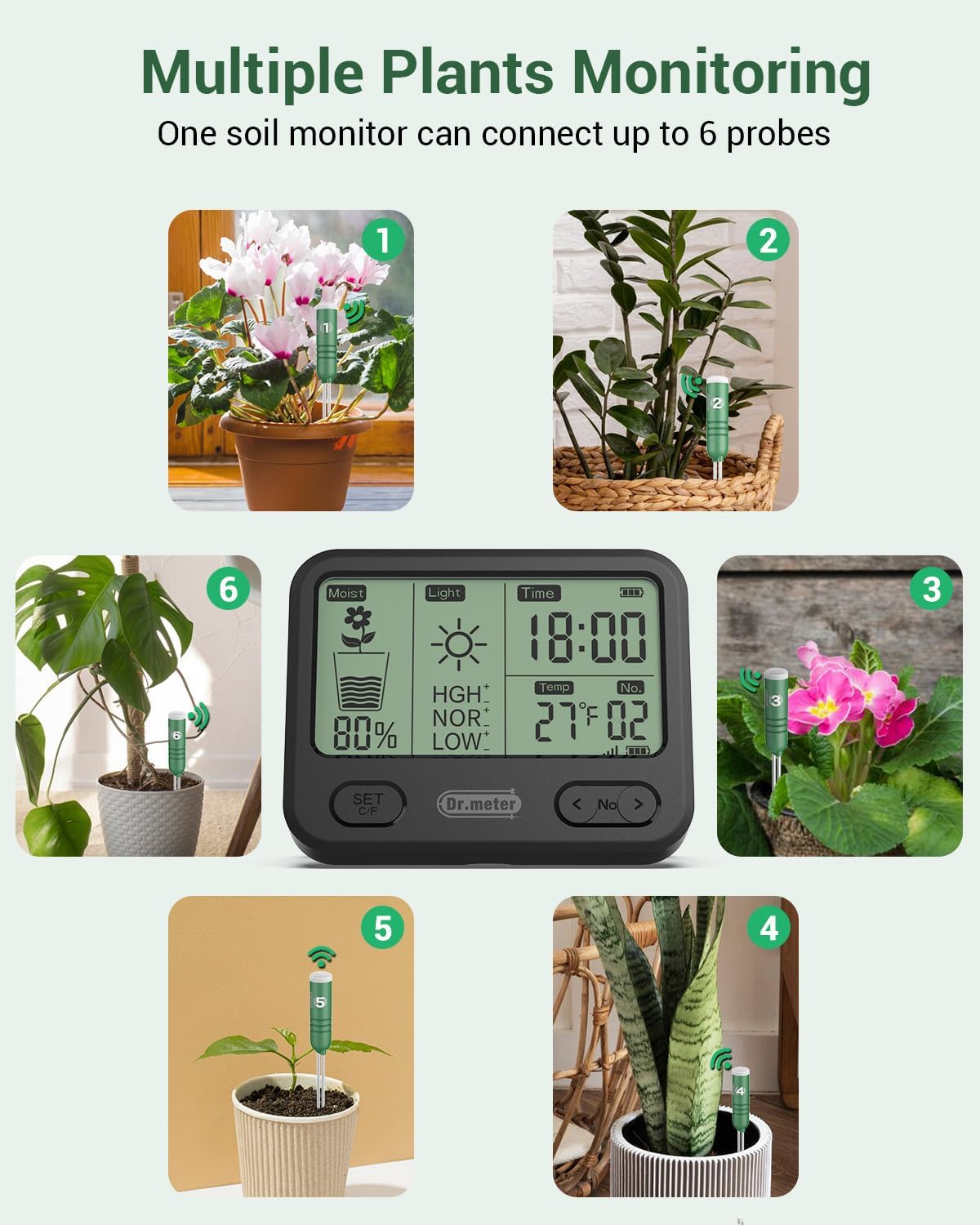 Dr.meter 4 Pack Soil Humidity Sensor Probe, Plant Soil Moisture Meter, Accessory Only, Cannot Be Used Alone