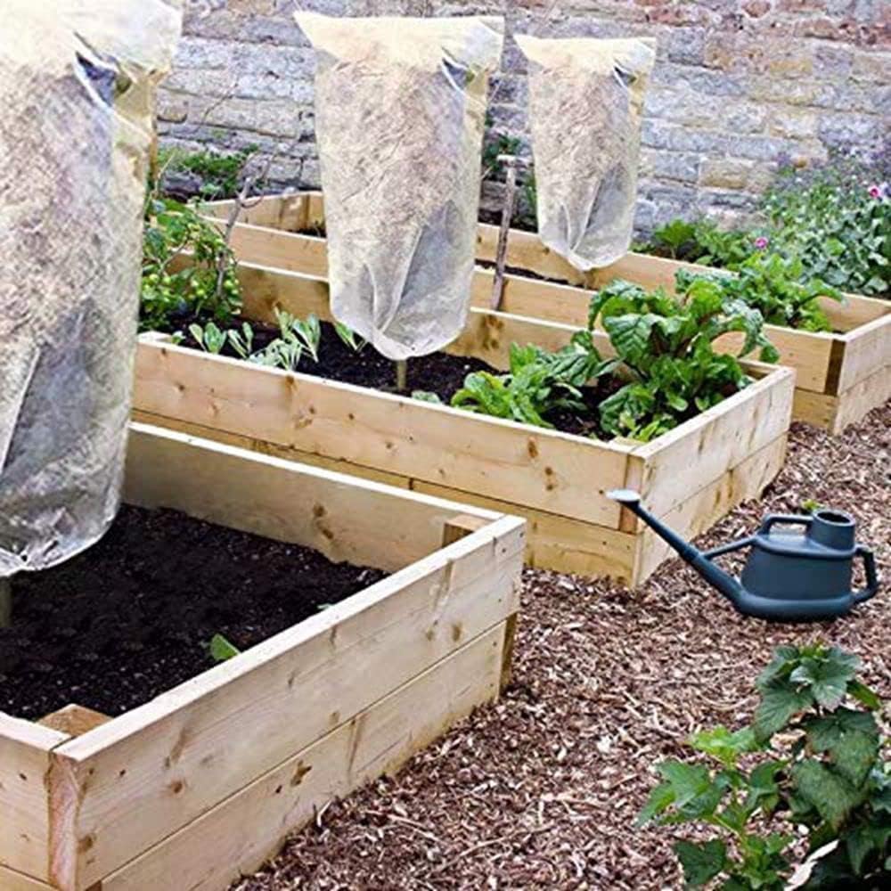 Agfabric Plant Covers Freeze Protection 48"x55" 0.9oz Plant Frost Protection Covers Plant Protection Winter Cover Drawstring Bags Cold Frost Blanket,White,4 Pack