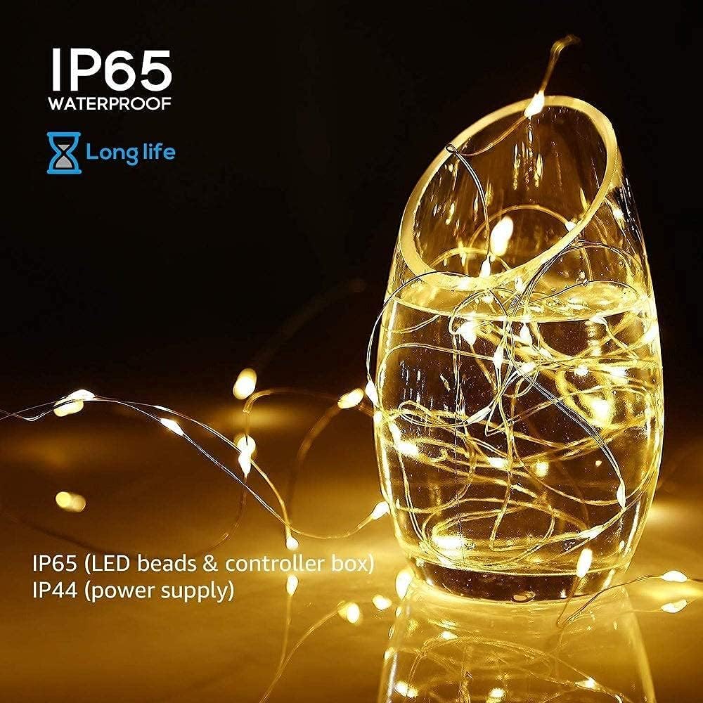 2 Pack Solar Powered Fairy String Lights Outdoor Waterproof 8 Modes Twinkle Christmas Decorations Lights, Each 33ft-100LED, 40ft-120LED, 66ft-200LED, 80ft-240LED, (Warm White, 66)
