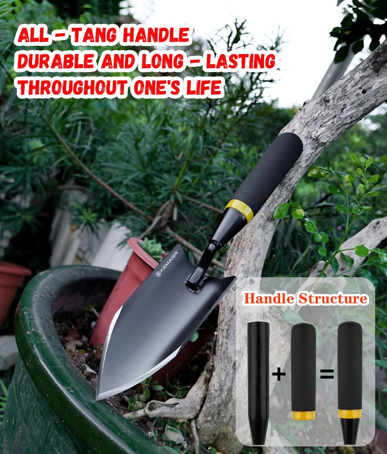 Heavy-Duty Gardening Hand Trowel with Sheath - Stainless Steel Garden Shovel Featuring a Rubberized Handle, Perfect for Diligent Farmers' Soil Planting, Digging, and Transplanting