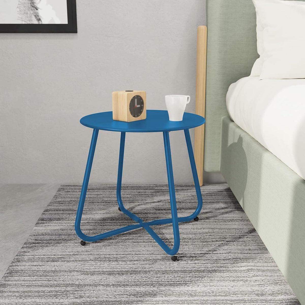 Peacock Blue Patio Side Table, 18" Weatherproof Steel Outdoor Indoor Side Table for Garden, Balcony, Pool & Tailgate, Rust-Resistant Lightweight Portable Patio End Table