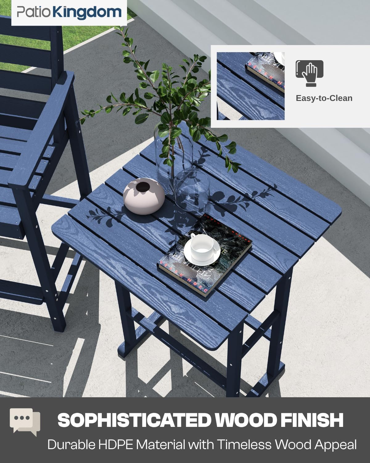 3-Piece Outdoor Bar Set with Beige 9FT Patio Umbrella, HDPE Tall Balcony Adirondack Chairs and Table, All-Weather Outdoor Bar Stools for Patio (Navy Blue)