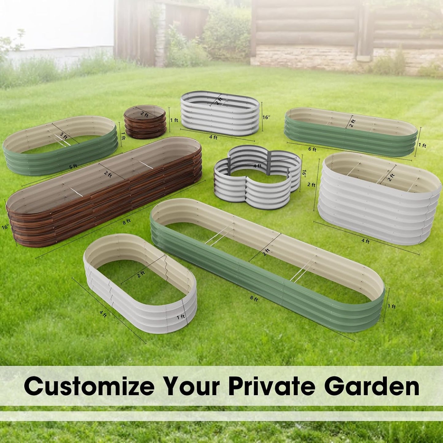 8x2ft Oval Galvanized Raised Garden Bed Kits 16" Tall Outdoor Large Metal Modular Planter Box 9-in-1 Raised Beds for Gardening,Vegetables,Fruits,Flowers & Herbs (Green)
