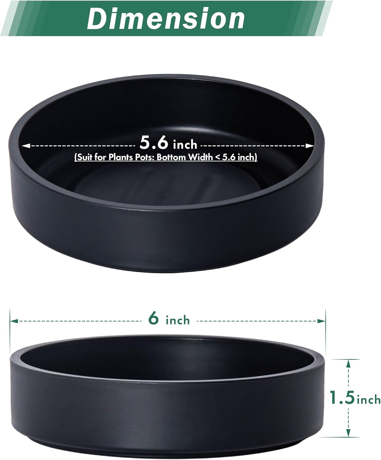 Phoenix Vine 6 Inch Plastic Plant Saucer Water Drip Tray, Heavy Sturdy Round Plant Drainage Tray for Indoors Outdoor, Matte Black, 21-TY-6B-1