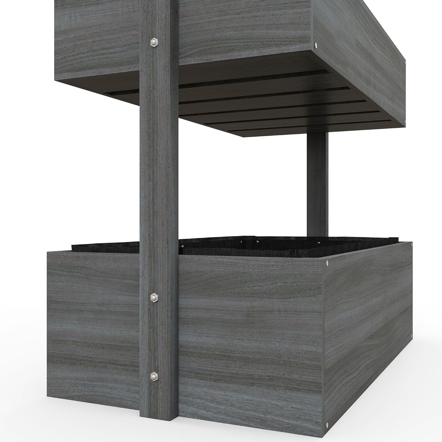 Vertical Garden Planter, Wooden 4 Tier Planter Box, Self-Draining with Non-Woven Fabric for Outdoor Flowers, Vegetables and Herbs, Gray
