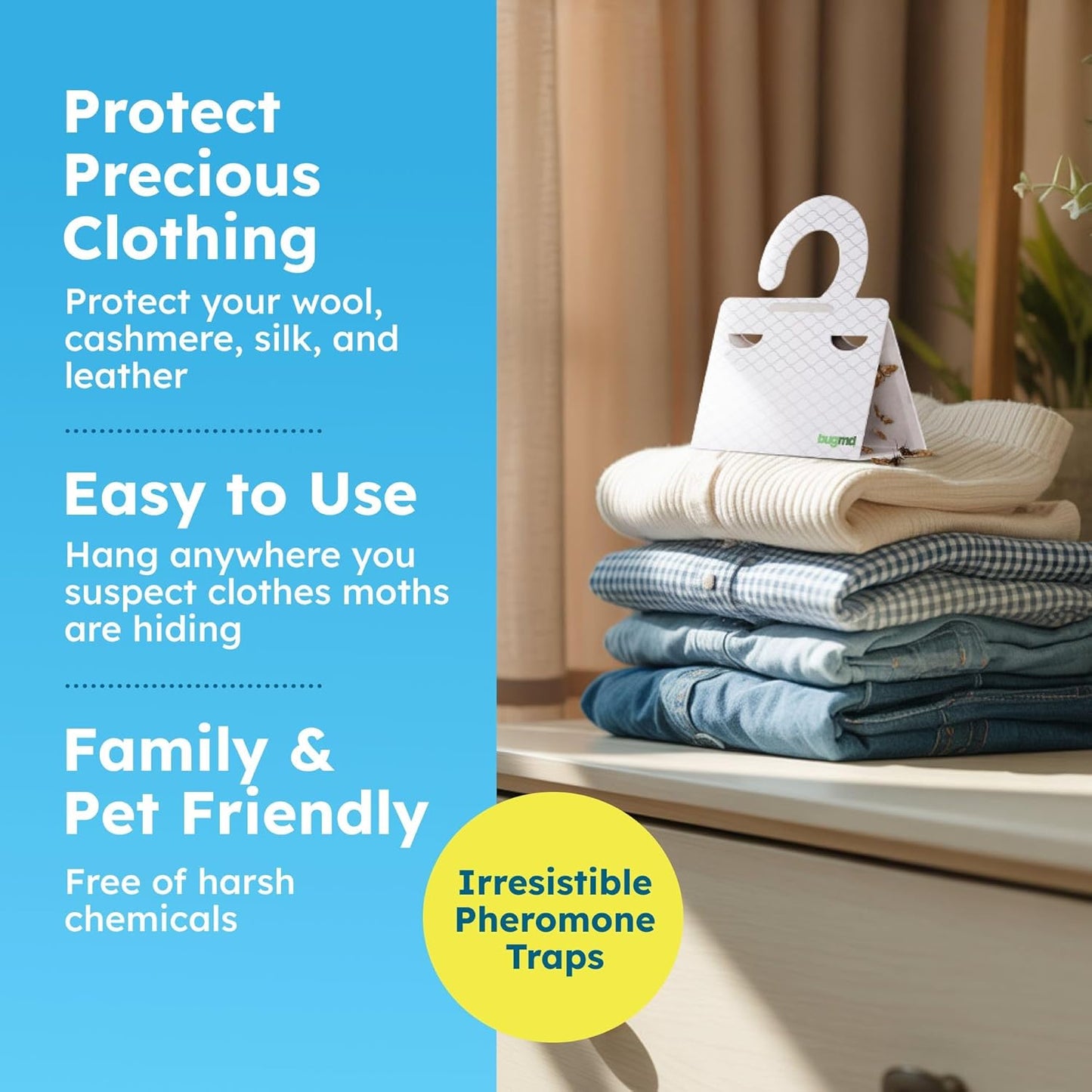 Clothes & Pantry Moth Traps (6 Count) – Sticky Glue Pheromone-Based Repellent for Closets, Cabinets & Wardrobes – Non-Toxic - White