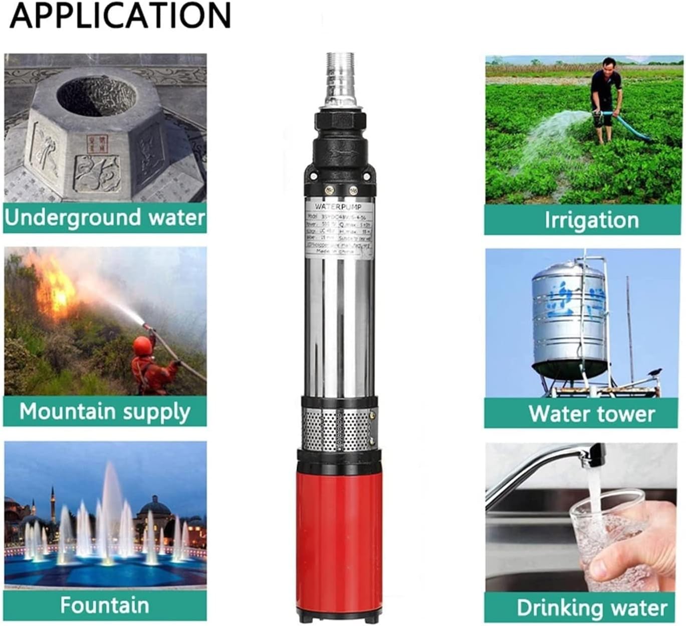 Deep Well Pump 3Inch Tube 24V DC Solar Submersible Well Pump Stainless Steel Water Pump for Well Submersible 1"Outlet Submersible Deep Water Pump 300W for Home Garden Pool Agricultural Irrigation