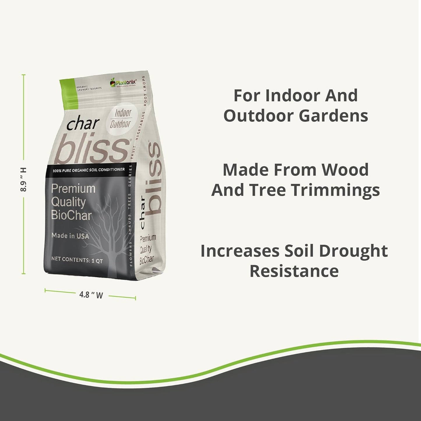 Char Bliss (1 Qt) - Organic Biochar for Plants - OMRI-Listed Biochar Soil Amendment Organic - Horticultural Charcoal for Plants, Gardening, & Potting Soil - 100% Natural and Renewable Bio Char