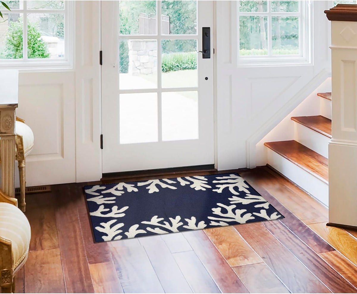 Liora Manne Capri Coastal Coral Border Navy Indoor/Outdoor Rug, 2'6 x 4
