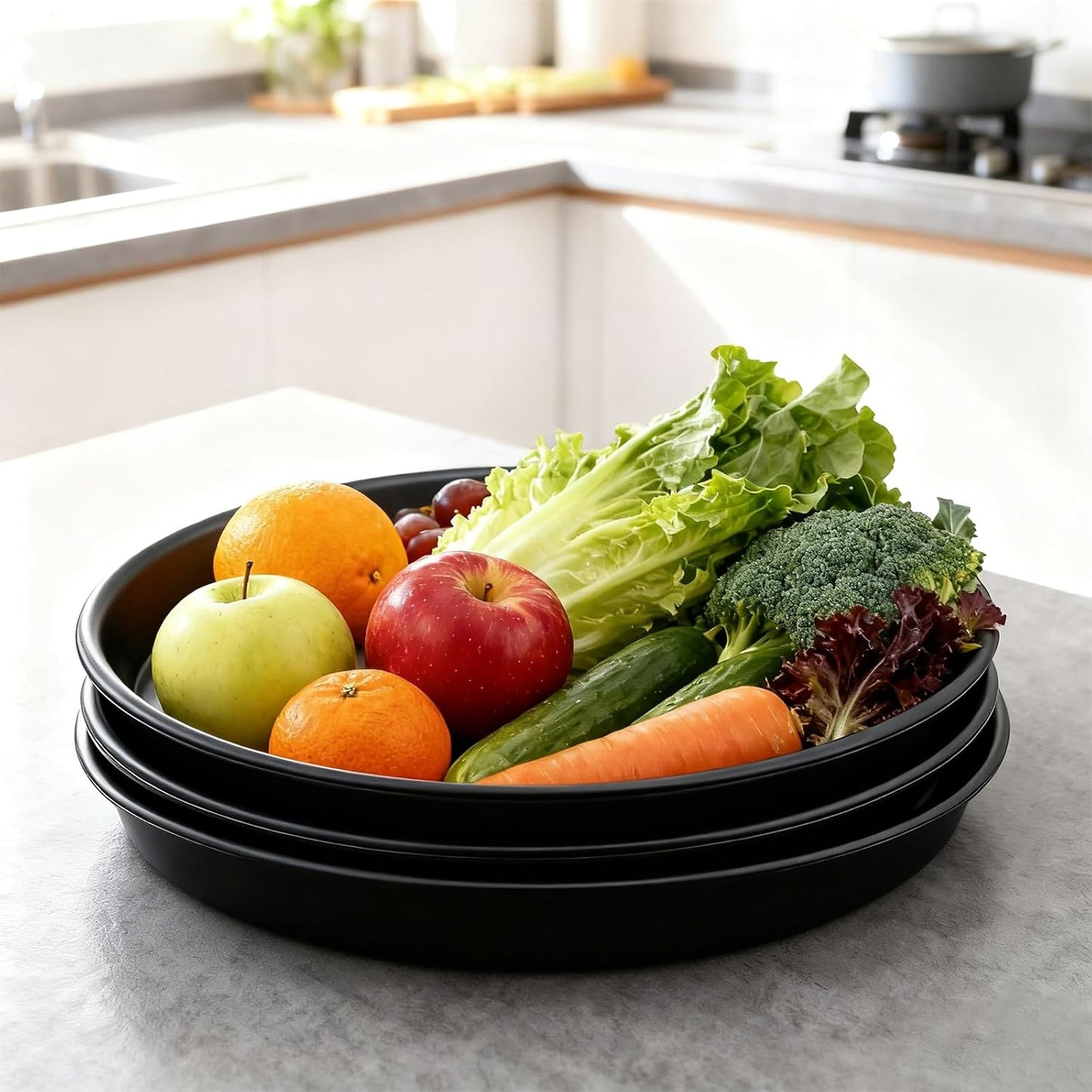 3 Pack Plant Saucer Heavy Duty Sturdy Drip Trays for Indoor and Outdoor (12 Inch, Black)