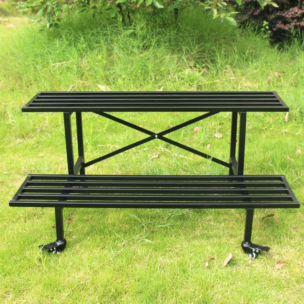 Zhongma 2 Tier Sturdy Metal Plant Stand with Wheels Heavy Duty Plant Holder for Home Indoor and Outdoor,L45.67 x W17.5 x H16.14 inch,440 LBS Capacity & Heavy Duty Construction
