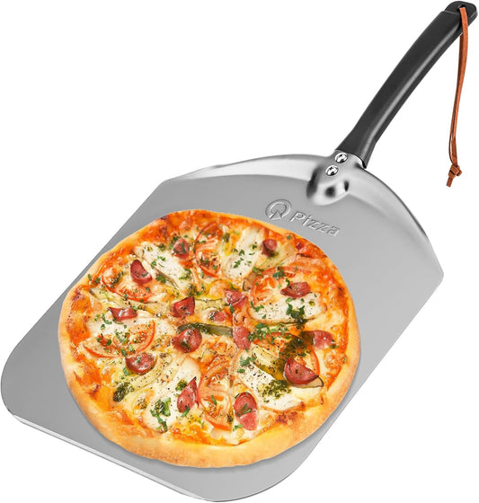 Q Pizza Aluminium Pizza Peel - 12" Metal Pizza Turning Paddle for Grill Oven - Pizza Spatula for Baking Bread Pastry Dough Pie & Cake, Pizza Accessory PT200