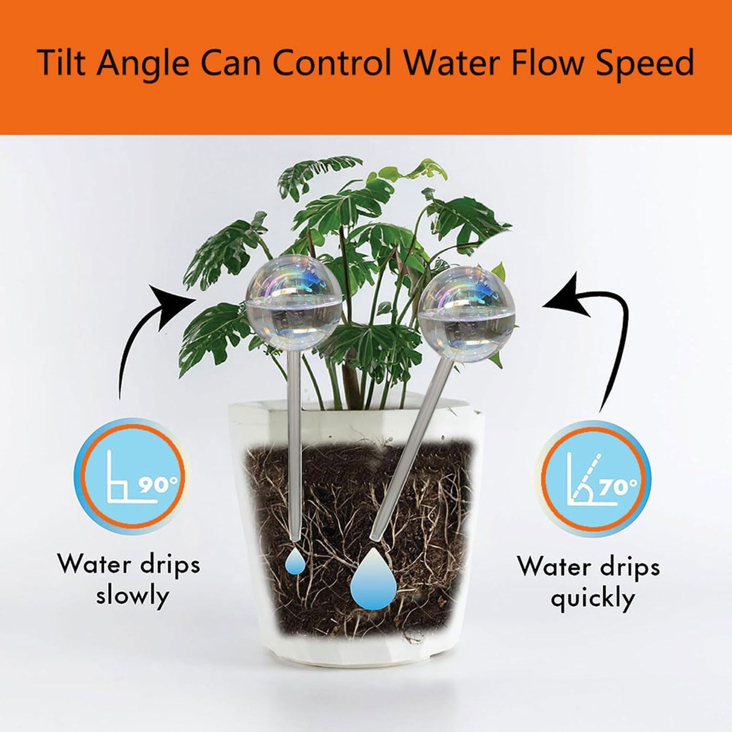 Glass Plant Watering Globes, Water Plants While Away Slow Self Watering Planter Insert Bulbs for Outdoor Indoor Plants, Vacation Plant Watering System Devices (Iridescent Medium 2-Pack)