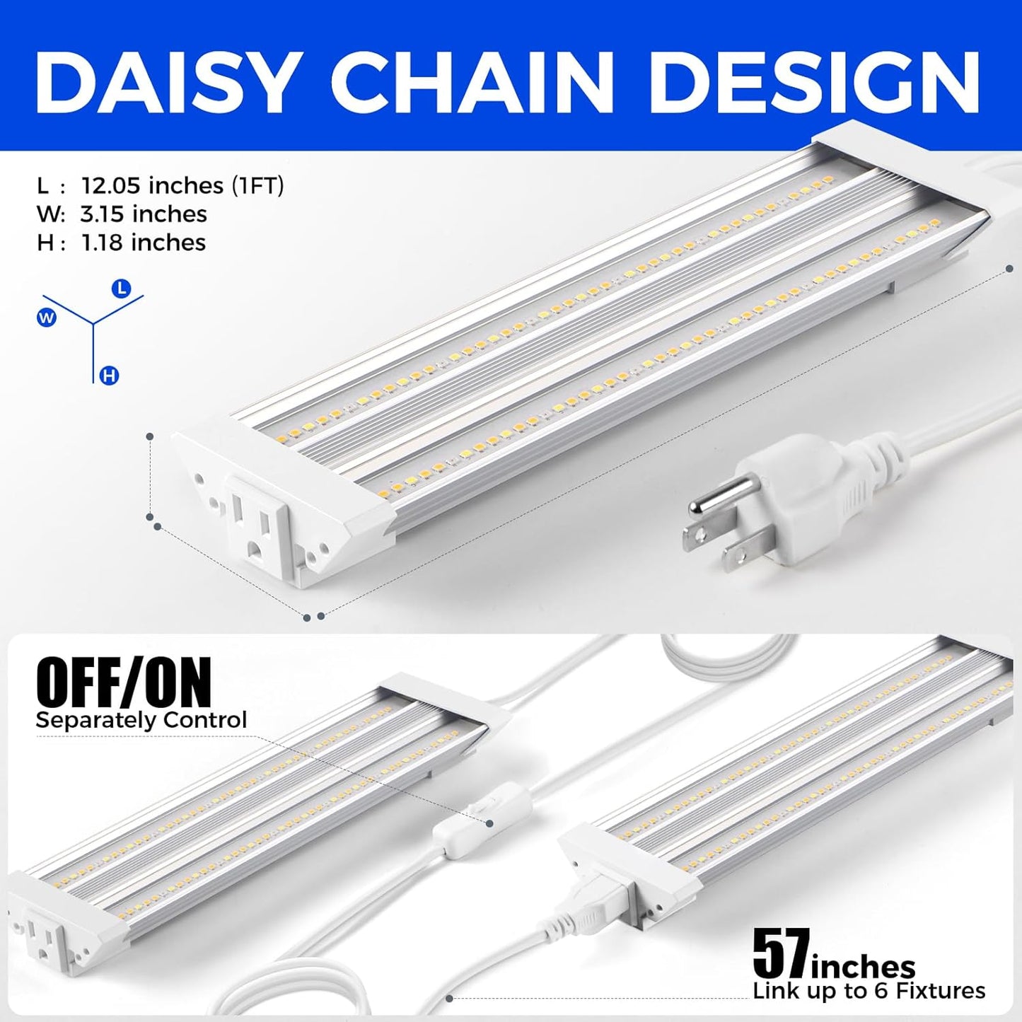 Barrina TX18 1FT Grow Light, 72W(4 x 18W, 360W Equivalent), High PPFD, Full Spectrum with 660nm Red LEDs, Grow Light Strip for Indoor Plants with On/Off Switch, Mechanical Timer, Linkable, 4 Packs