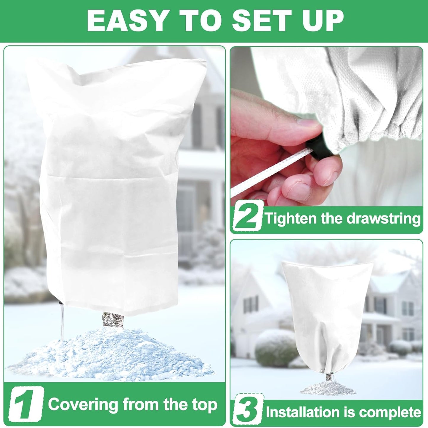 3 Pack Winter Plant Covers Freeze Protection with Drawstring, 23.6" x 31.4" Rose Cones for Winter Protection, Frost Cloths for Outdoor Plants Shrubs Trees Jacket Covers for Winter