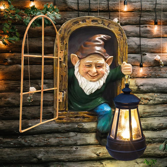 Whimsical Fairy Garden Gnomes with Solar Lights-10 Elf Out The Door Tree Hugger Garden Statues-Outdoor&Yard Decor-Tree Face Sculpture,Ideal Halloween Gifts - Yard Art for Patio,Fence,Wall