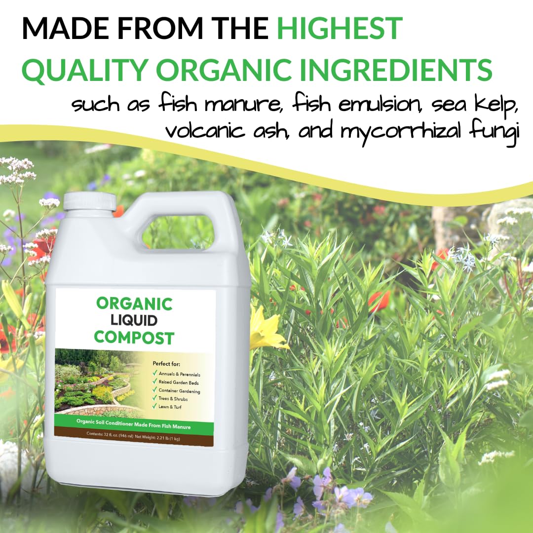 Organic Liquid Compost: Fast-Acting Alternative to Messy and Smelly Composting | Compost Tea Concentrate Perfect for Brewing Compost Teas (1 Gallon, Treats Up to 20,000 Sq.Feet)