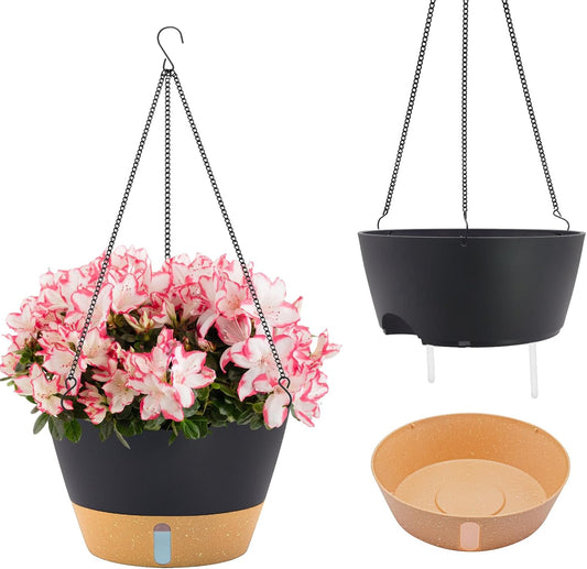 ZMTECH 12 Inch Hanging Planters for Indoor Plants, 2 Pack Self Watering Hanging Planter with Visual Reservoir, Hanging Pots for Plants Outdoor with Drainage Hole and Plant Hanger(Gray)
