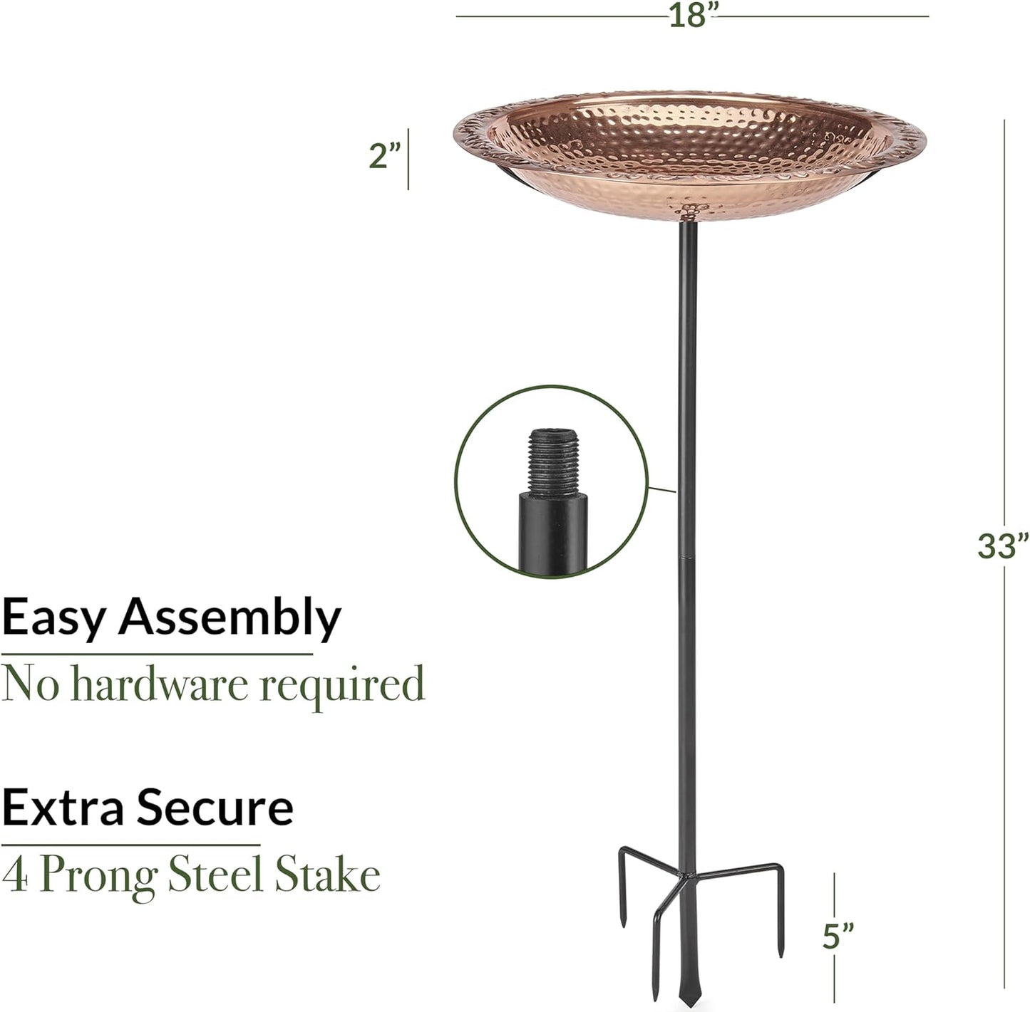 Good Directions Polished Copper Bird Bath with Fountain on Garden Pole 18"