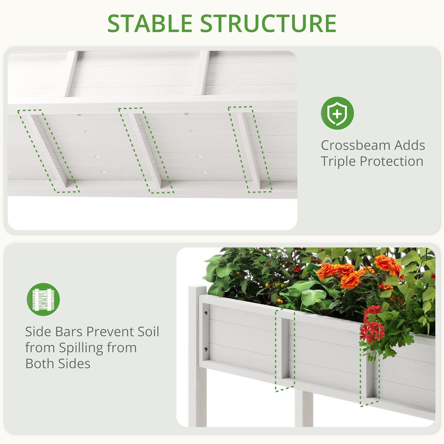 LUE BONA Raised Garden Bed with Tools, 47*18*29 in, Poly Elevated Planter Box with Legs And Storage Shelf, Weather Resistant, 3-Year Warranty, Standing Growing Bed Herb Planter for Vegetable, White