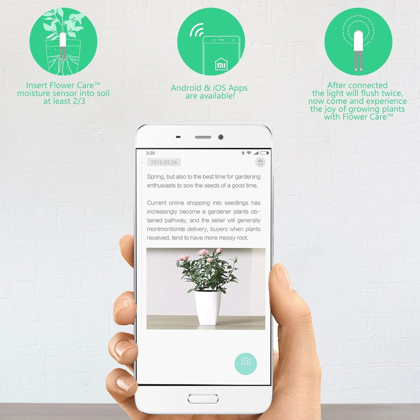 Soil Moisture Meter 4 in 1,Plant Water Monitor,Automatically detect Moisture/Temperature/Light/Fertility,Can Connect to Mobile Phone via Bluetooth,Hygrometer Sensor for Indoor Plants (2pc)
